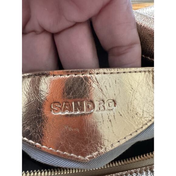 Sandro Gold Leather Puffy Crossbody Clutch Travel Cosmetic - Picture 12 of 16